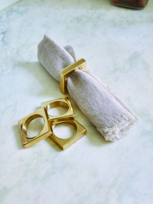 Set Of 2 Modernist Napkin Rings In Solid Brass