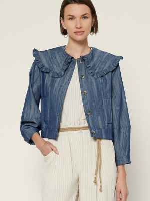 Ruffled Collar Denim Jacket