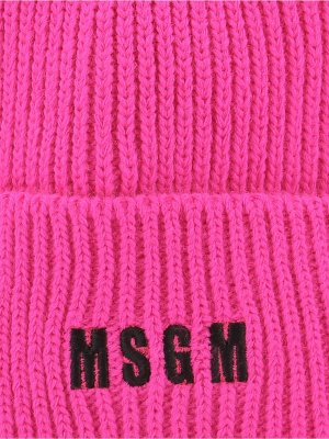 Msgm Logo Embroidered Turn-up Brim Beanie