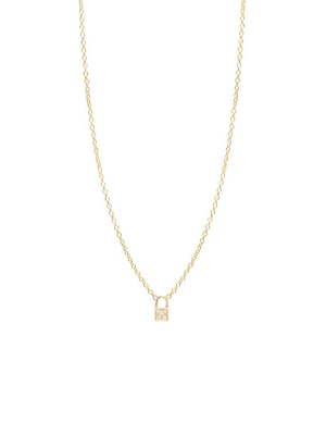 14k Itty Bitty Pave Diamond Padlock Necklace