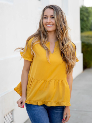 V-cut Ruffle Peplum - Yellow