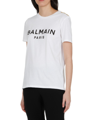 Balmain Logo Print Button Detail T-shirt