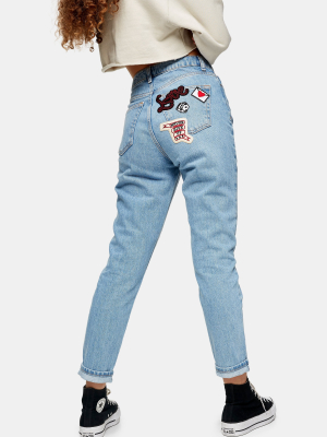 Bleach Badge Pocket Mom Tapered Jeans