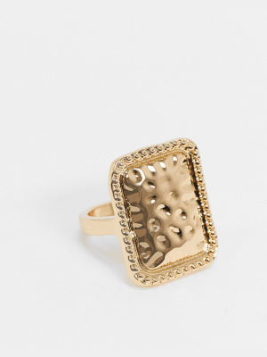 Liars & Lovers Square Ring In Hammered Gold