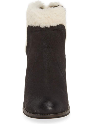 Helena Black Leather Shearling Cuff Bootie