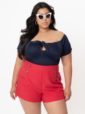 Unique Vintage Plus Size Dark Navy Turner Crop Top