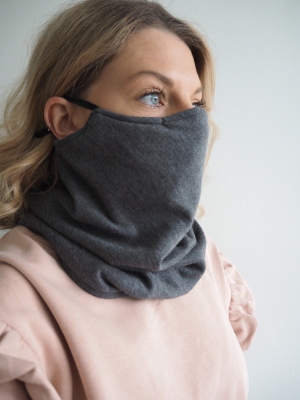 Reversible Dark Grey & Light Grey Snood - Adjustable Double Layer With Filter Pocket