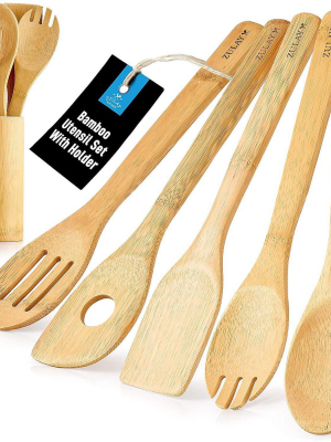 Zulay Kitchen Bamboo Utensil With Holder