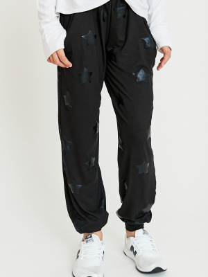 Girls Black Star Foil Lightweight Jogger