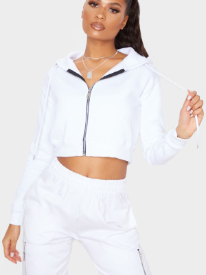 White Crop Zip Hoodie