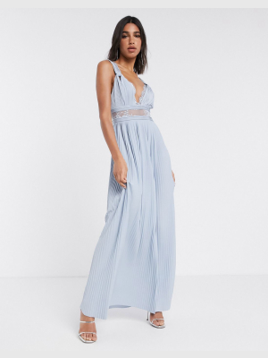 Asos Design Premium Twist Strap Lace Insert Maxi Dress In Sky Blue