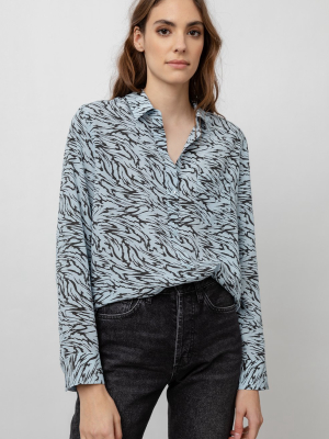 Kate Shirt - Silk Powder Blue Marbled Tiger