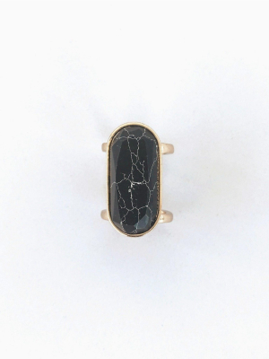 Sanctuary Project Semi Precious Black Howlite Oval Statment Ring Gold