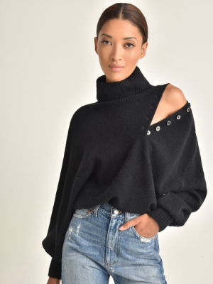 Blake Button Cashmere Blend Turtleneck Sweater In Black