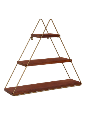 24.2" X 21" Tilde Three-tier Triangle Wood And Metal Wall Shelf - Kate & Laurel All Things Decor
