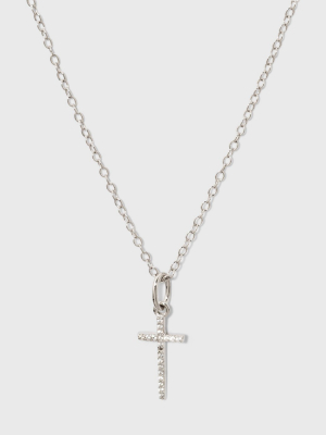 Sterling Silver Pave Cubic Zirconia Cross Pendant - A New Day™ Silver/clear