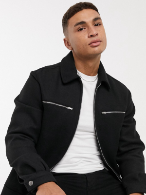 Asos Design Wool-blend Shirt Jacket In Black