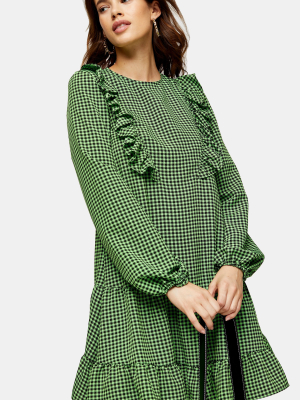 Tall Green Ruffle Gingham Mini Dress