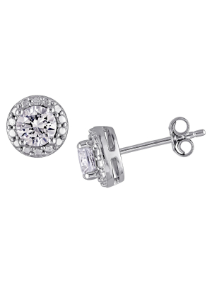 1.28 Ct. T.w. Created White Sapphire Halo Stud Earrings In Sterling Silver