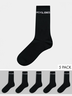 Jack & Jones 5 Pack Logo Socks In Black