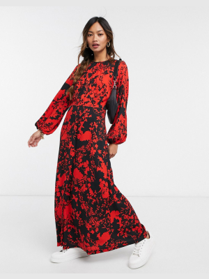 Closet London Gathered Midaxi Dress With Split In Contrast Floral