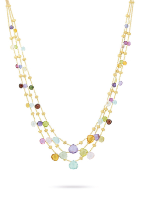 Marco Bicego® Paradise Collection 18k Yellow Gold Mixed Gemstone Graduated Three Strand Necklace