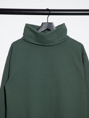 Asos Design Structured High Neck Cozy Sweatshirt In Sage