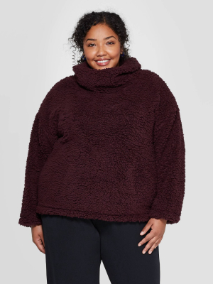 Women's Plus Size Turtleneck Sherpa Pullover Sweater - A New Day™