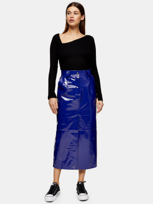 **cobalt Blue Vinyl Leather Skirt By Topshop Boutique