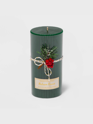 6" X 3" Ribbed Pillar Balsam Forest Candle - Threshold™