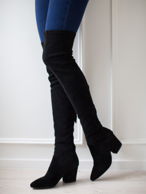 'ellis' Black Classic Over The Knee Suede Leather Boots