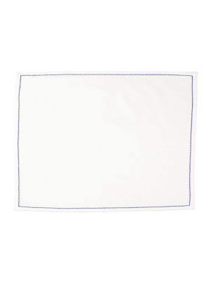 Vietri Cotone Linens Placemats With Stitching - Ivory & Cobalt - Set Of 4