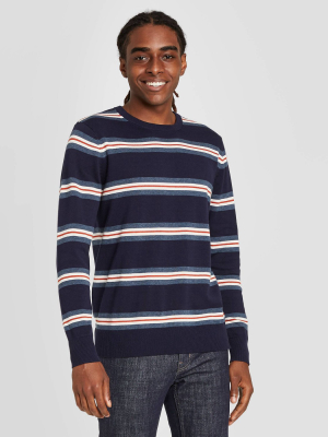 Men's Striped Regular Fit Crewneck Sweater - Goodfellow & Co™ Blue