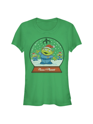 Junior's Toy Story Christmas Alien Snow Globe T-shirt