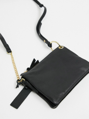 Topshop Soft Leather Cross Body Bag In Black