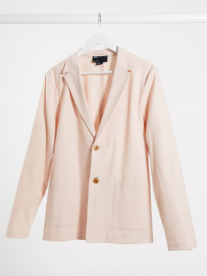 Asos Design Skinny Casual Linen Mix Suit Jacket In Pink