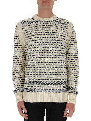 Dior Homme Signature Embroidered Chevron Knit Sweater