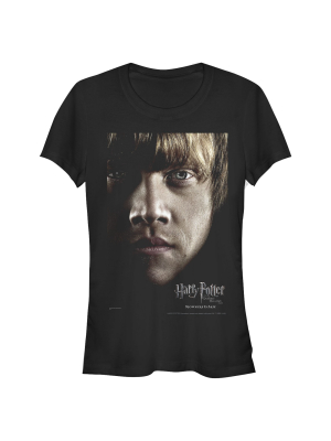 Junior's Harry Potter Deathly Hallows Ron Character Poster T-shirt