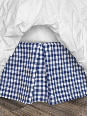 Navy Blue Small Gingham Pleated Bed Skirt