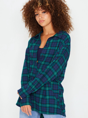 Navy Tartan Checked Oversized Shirt