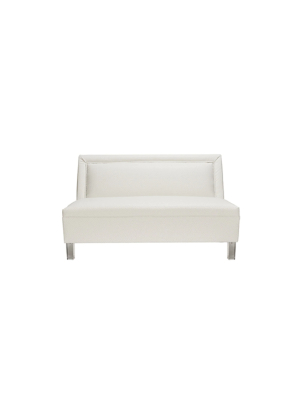 Armless Settee With Acrylic Legs In White Ostrich