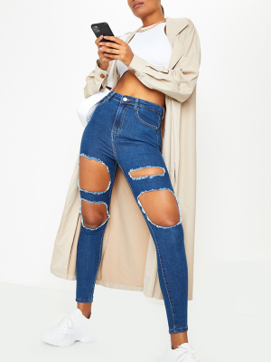 Prettylittlething Mid Blue Wash Open Thigh...