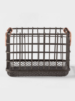 Wire Basket With Copper Handle And Mesh Bottom Pewter - Threshold™