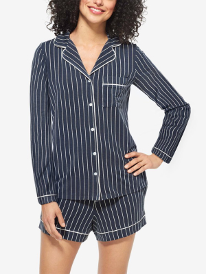 Women's Long Sleeve Navy Blazer Pinstripe Pajama Set