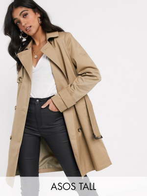 Asos Design Tall Trench Coat In Stone