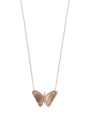 Black Mother Of Pearl Butterfly Necklace