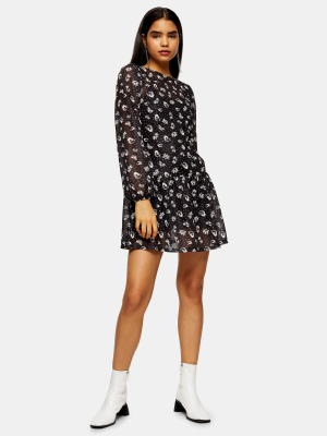 Tall Dot Floral Print Mesh Mini Dress