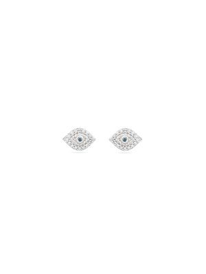 Super Tiny Pave Evil Eye Posts In Silver