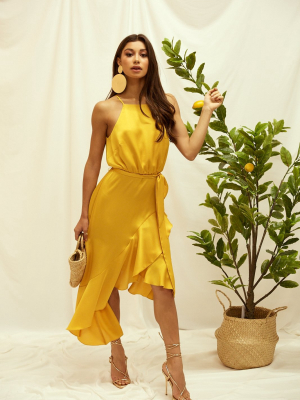 Ariana Halter Frill Dress / Golden Yellow