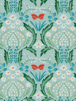 Scandi Floral Self-adhesive Wallpaper In Teal By Tempaper